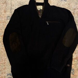 Barbour Nelson Essential Half Zip Wool Sweater Men’s XL Navy Blue Elbow Patch